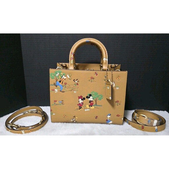 COACH X DISNEY ROGUE 25 MICKEY MOUSE & FRIENDS BAG *PLUS WALLET -HONEY BROWN NWT - Picture 2 of 16